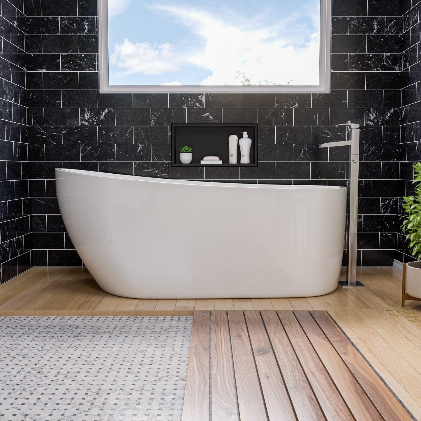 ALFI Single Hole Floor Mounted Waterfall Tub Filler -  AB2843