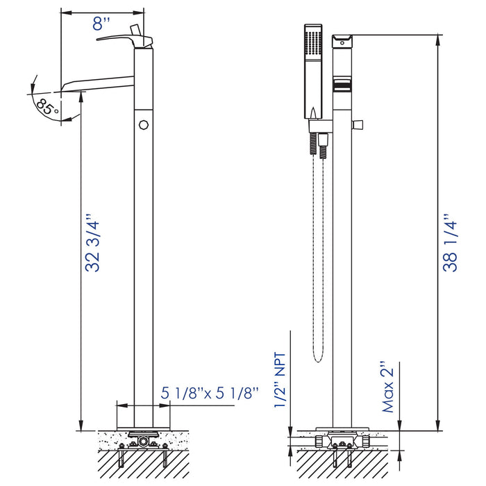 ALFI Single Hole Floor Mounted Waterfall Tub Filler - AB2843