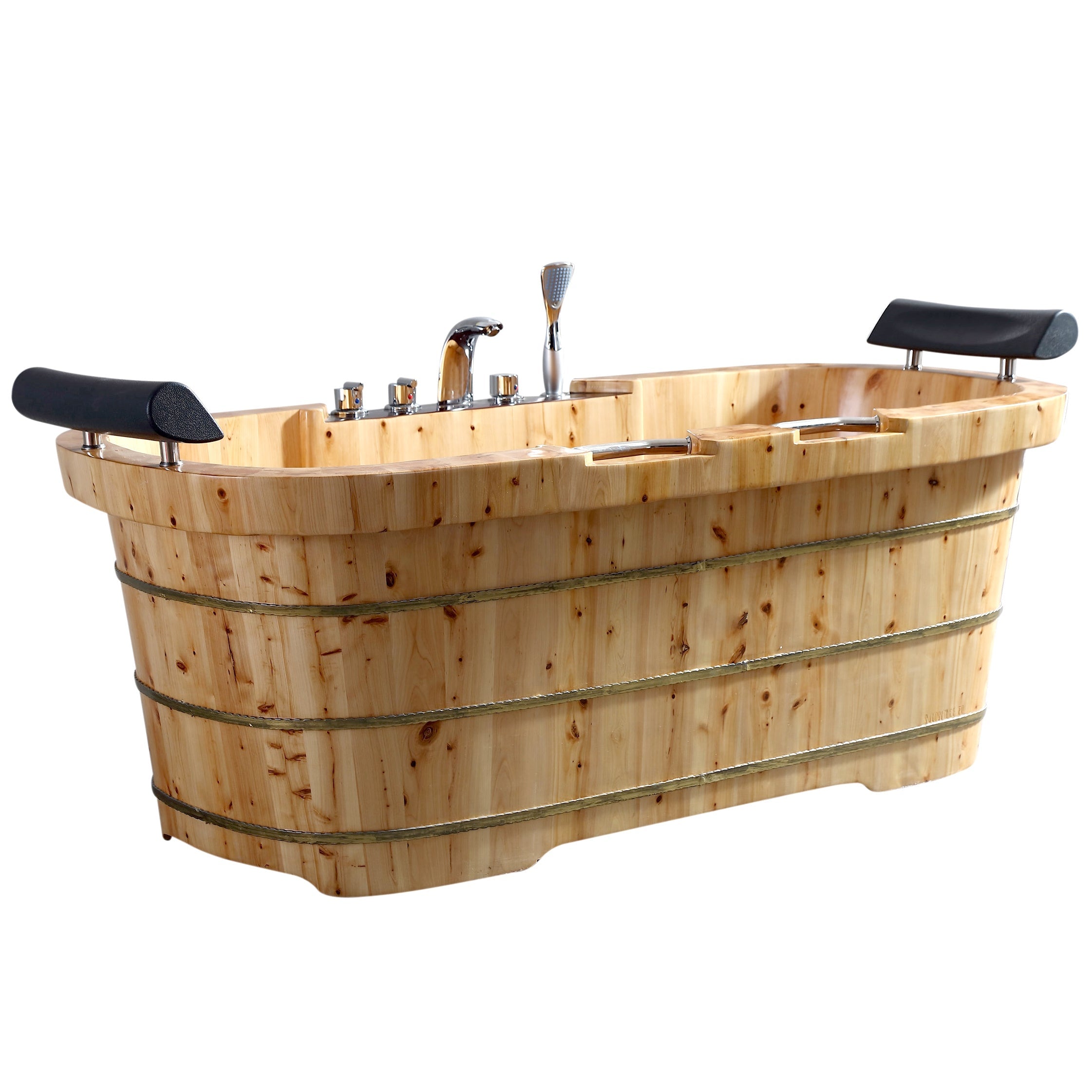 ALFI 65-Inch Cedar Wooden Freestanding Bathtub with Fixtures & Headrests - 2 Person  - AB1130
