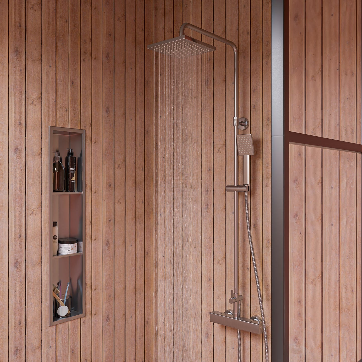 ALFI Square Brushed Nickel Style Thermostatic Exposed Shower Set  - AB2862-BN