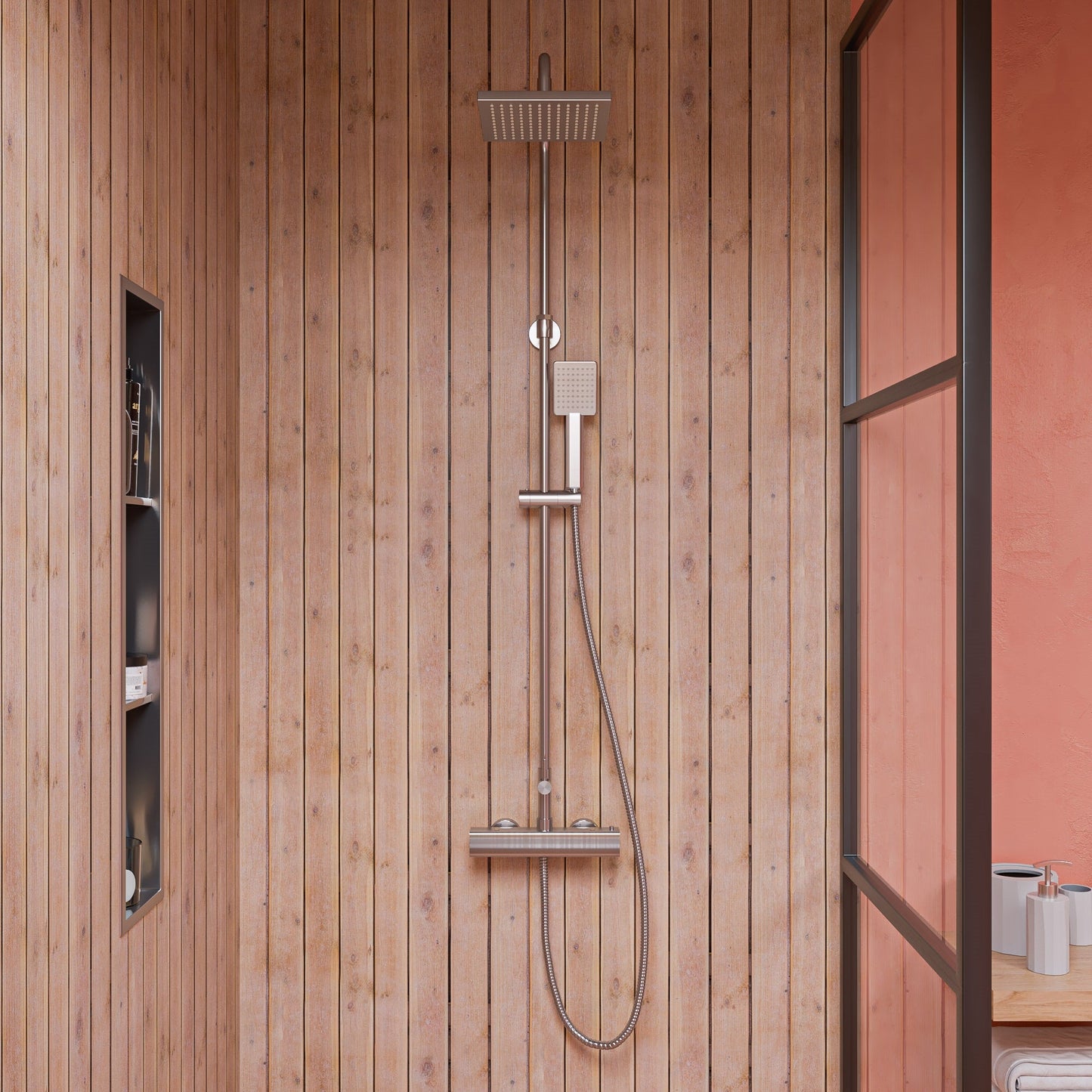 ALFI Square Brushed Nickel Style Thermostatic Exposed Shower Set  - AB2862-BN