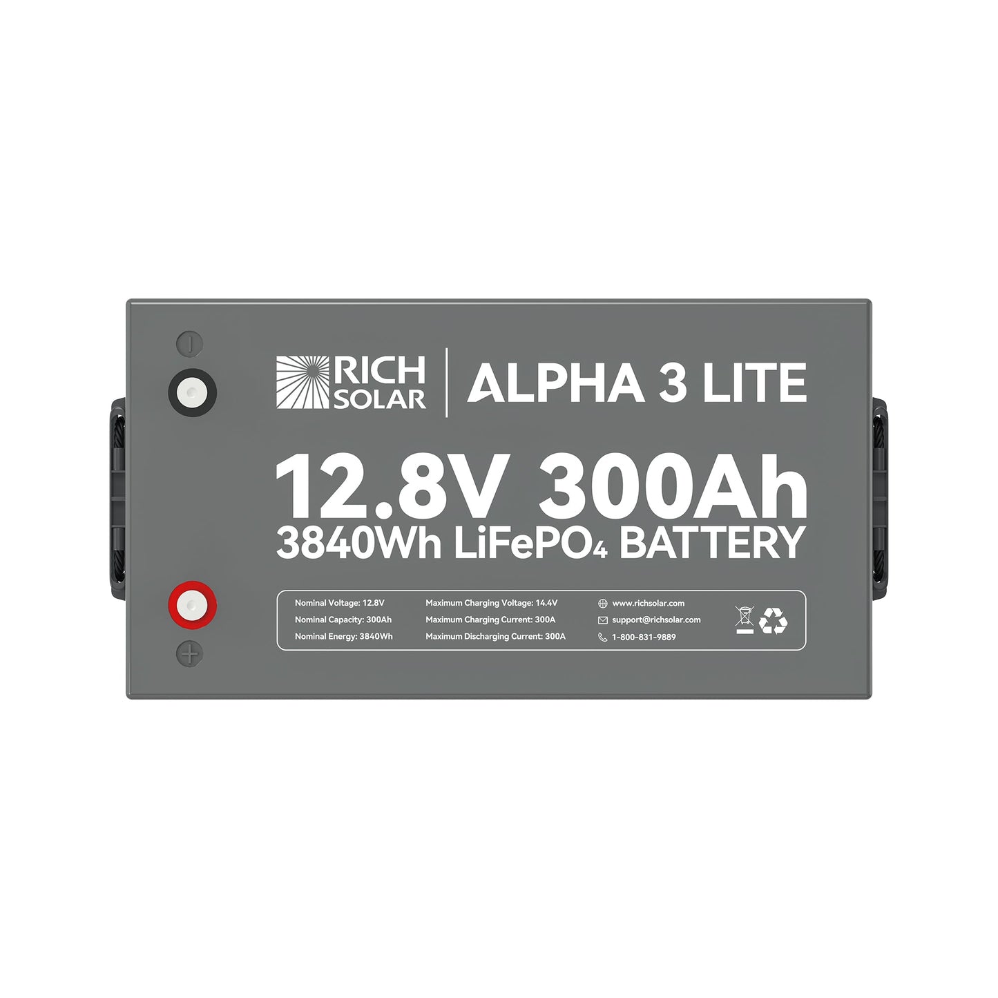 Rich Solar 3 LITE | 12V 300Ah LiFePO4 Battery | 12V Lithium Battery for RVs, Cabins, Off-Grid | 4,000 Lifetime Cycles - RS-B123