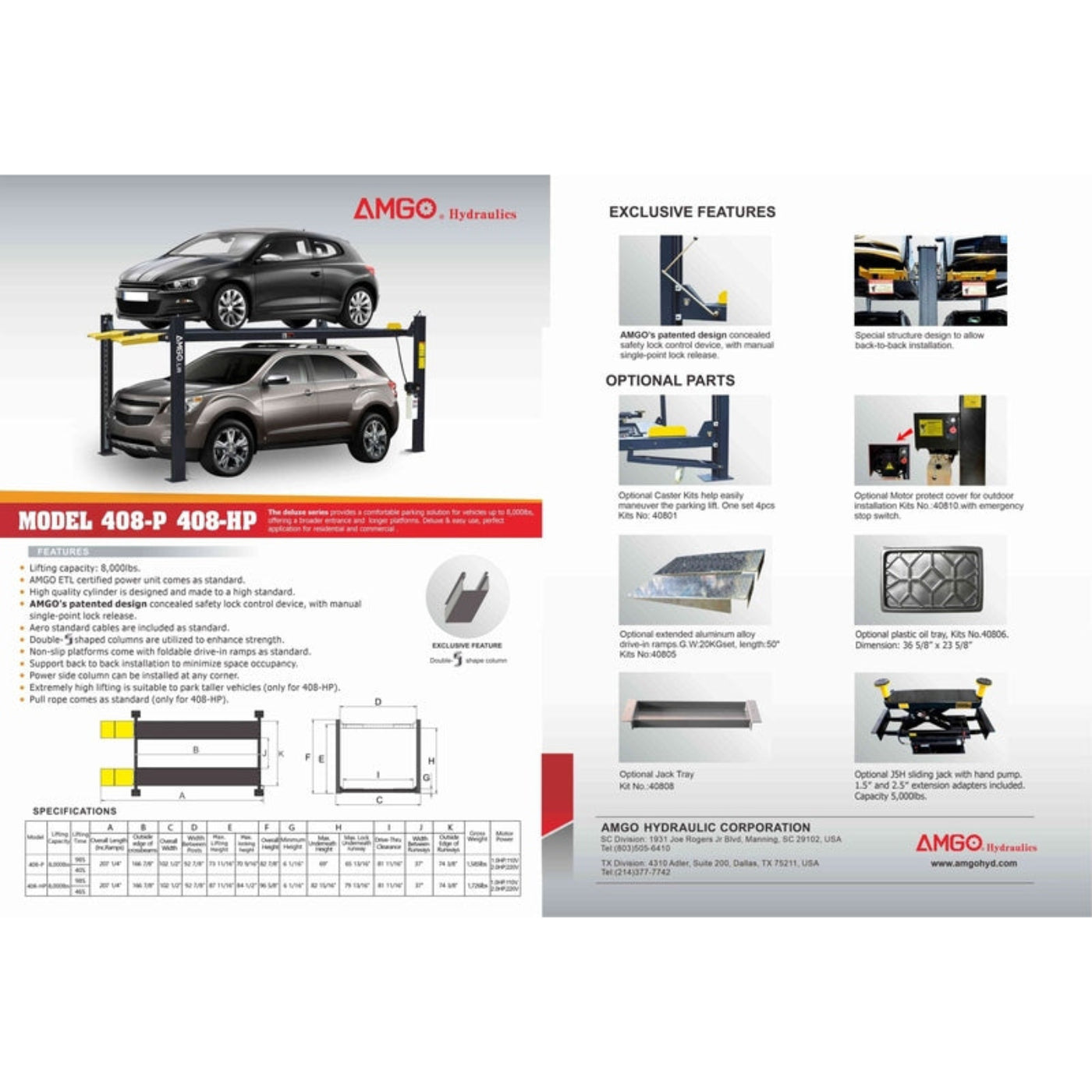 AMGO 408-HP 8,000 lbs 4 Post Parking Lift - 408-HP