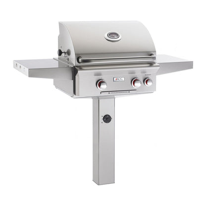 American Outdoor Grill T-Series 24-Inch 2-Burner Propane Gas Grill On In-Ground Post With Rotisserie - 24PGT