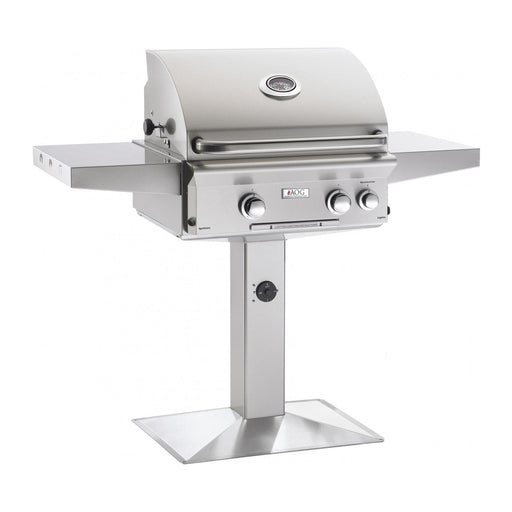 American Outdoor Grill Propane Gas 24-Inch L-Series 2-Burner Grill w/ Side Burner, Rotisserie Backburner and High Performance Rotisserie Kit on Pedestal - 24PPL