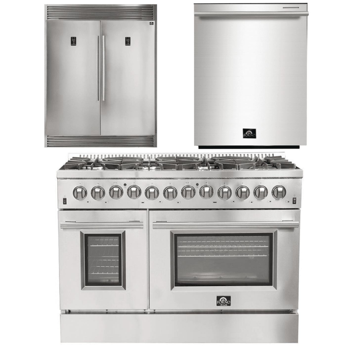 Forno Appliance Package - 48 Inch Dual Fuel Range, Dishwasher, 60 Inch Refrigerator, AP-FFSGS6156-48-5