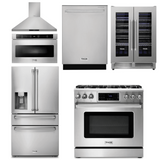 Thor Kitchen Appliance Package - 36 In. Gas Range, Range Hood, Microwave Drawer, Refrigerator with Water and Ice Dispenser, Dishwasher, Wine Cooler, AP-TRG3601-14