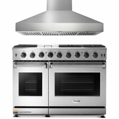 Thor Kitchen 2-Piece Appliance Package - 48-Inch Propane Gas Range  & Pro Wall Mount Hood in Stainless Steel
