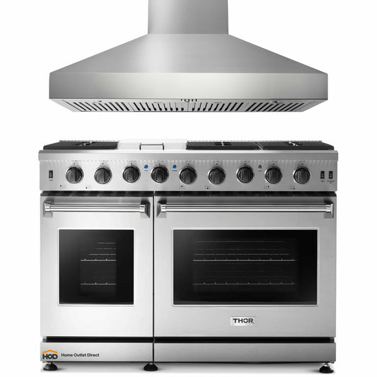 Thor Kitchen 2-Piece Appliance Package - 48-Inch Propane Gas Range  & Pro Wall Mount Hood in Stainless Steel