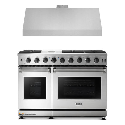 Thor Kitchen 2-Piece Appliance Package - 48-Inch Propane Gas Range  & Under Cabinet 11-Inch Tall Hood in Stainless Steel - AP2-LRG48-LP