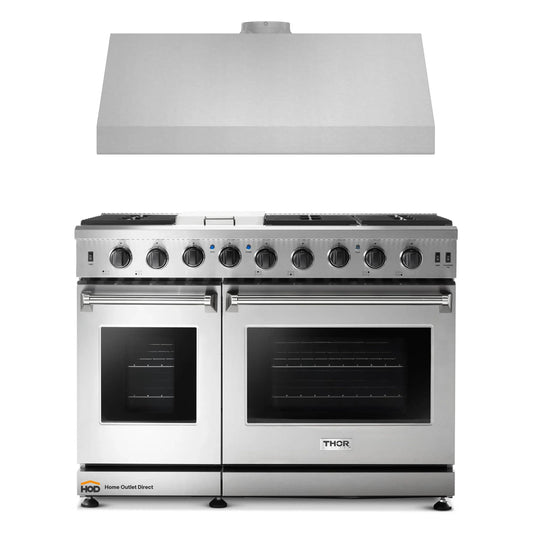 Thor Kitchen 2-Piece Appliance Package - 48-Inch Propane Gas Range  & Under Cabinet 11-Inch Tall Hood in Stainless Steel - AP2-LRG48-LP