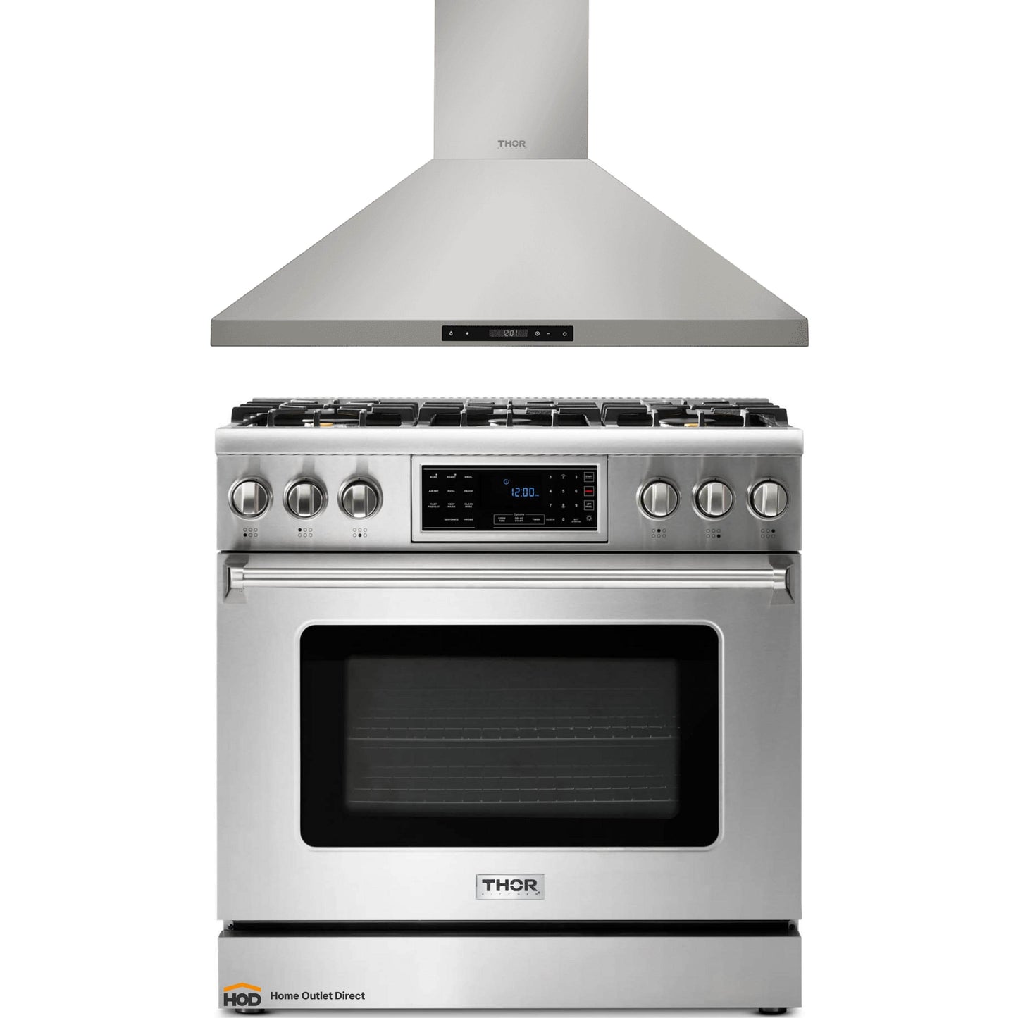 Thor Kitchen 2-Piece Appliance Package - 36-Inch Propane Gas Range, Tilt Panel & Premium Wall Mount Hood in Stainless Steel - AP2-TRG36B-LP