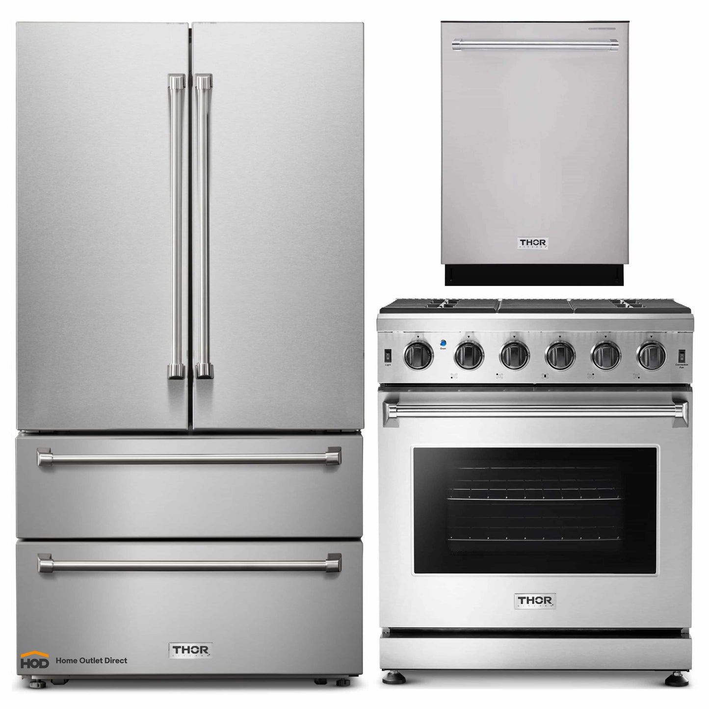 Thor Kitchen 3-Piece Appliance Package - 30-Inch Propane Gas Range, Dishwasher & Refrigerator in Stainless Steel - APR3-LRG30-LP