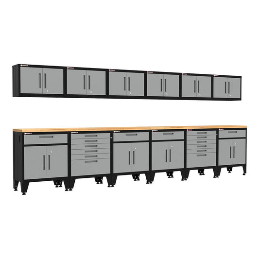 Armadillo Tough Grey 14-Piece Garage Cabinet System with Levelers - AR14PC102G