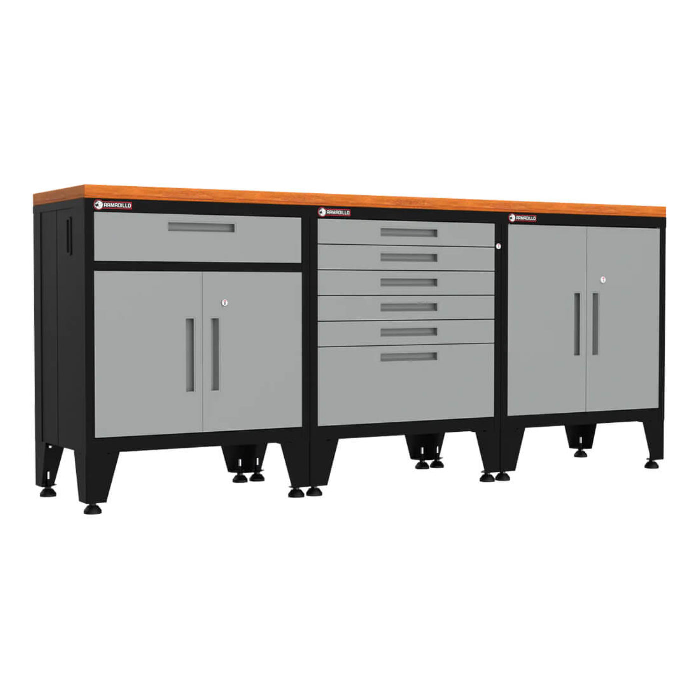 Armadillo Tough Grey 4-Piece Garage Cabinet Setup with Levelers - AR4PC11G