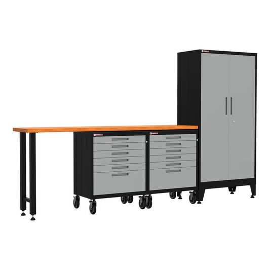 Armadillo Tough Grey 4-Piece Garage Cabinet Set with Levelers and Casters - AR4PC12G