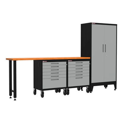 Armadillo Tough Grey 4-Piece Garage Cabinet Set with Levelers and Casters - AR4PC12G