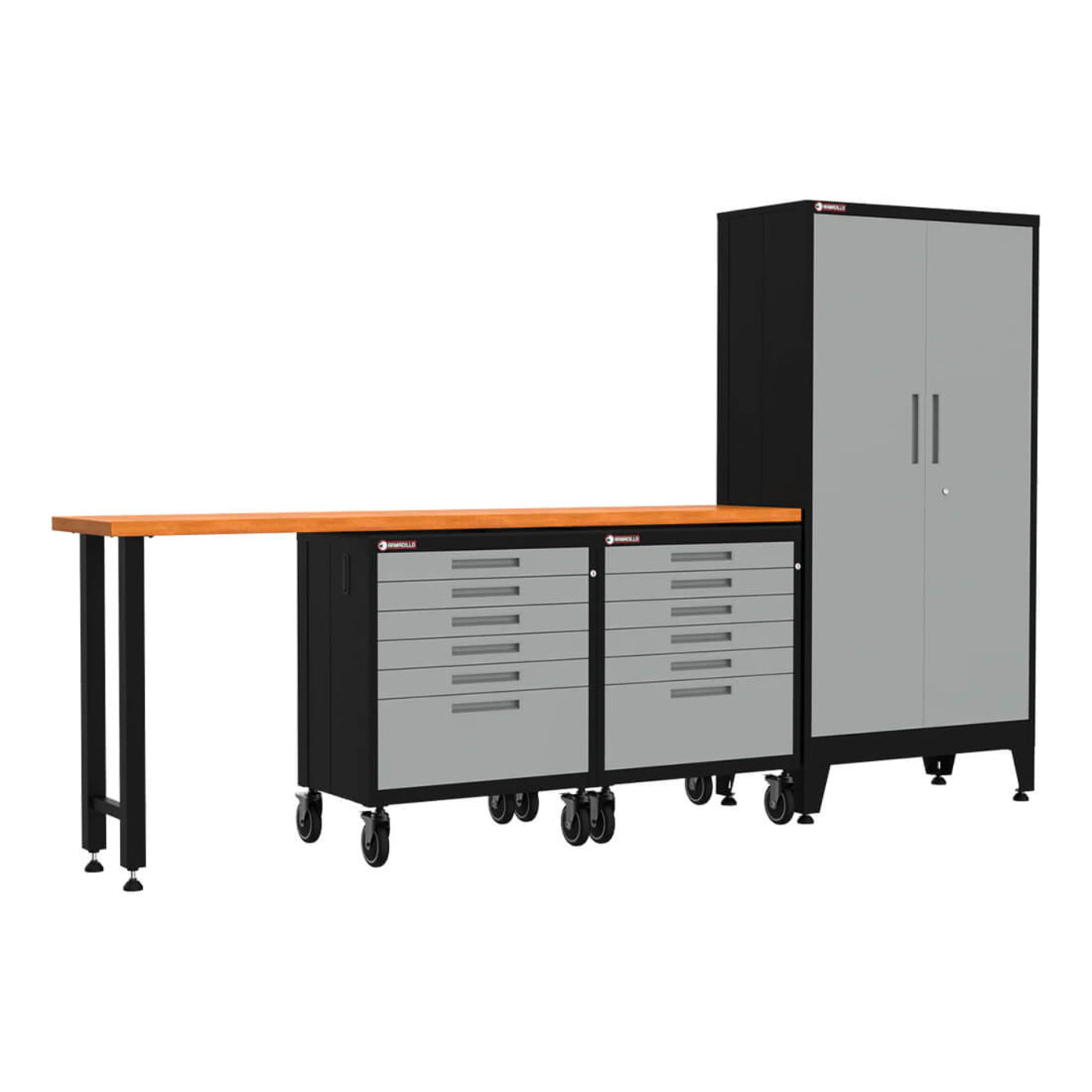 Armadillo Tough Red 7-Piece Garage Cabinet System with Levelers and Casters - AR7PC18R