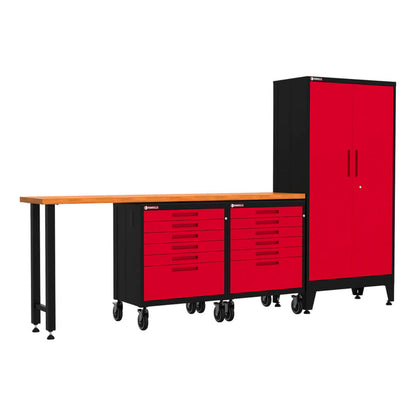 Armadillo Tough Red 4-Piece Garage Cabinet Set with Levelers and Casters - AR4PC12R