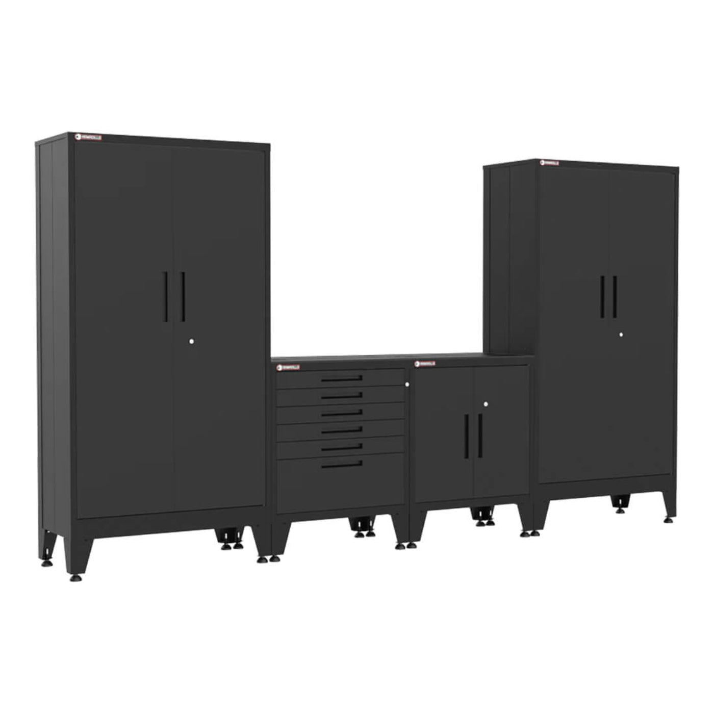 Armadillo Tough Black 4-Piece Garage Cabinet Storage Combo with Levelers - AR4PC70B