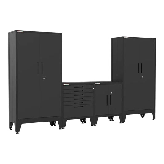 Armadillo Tough Black 4-Piece Garage Cabinet Storage Combo with Levelers - AR4PC70B