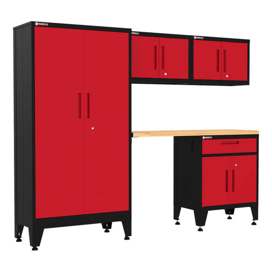 Armadillo Tough Red 5-Piece Garage Cabinet Configuration with Levelers - AR5PC41R