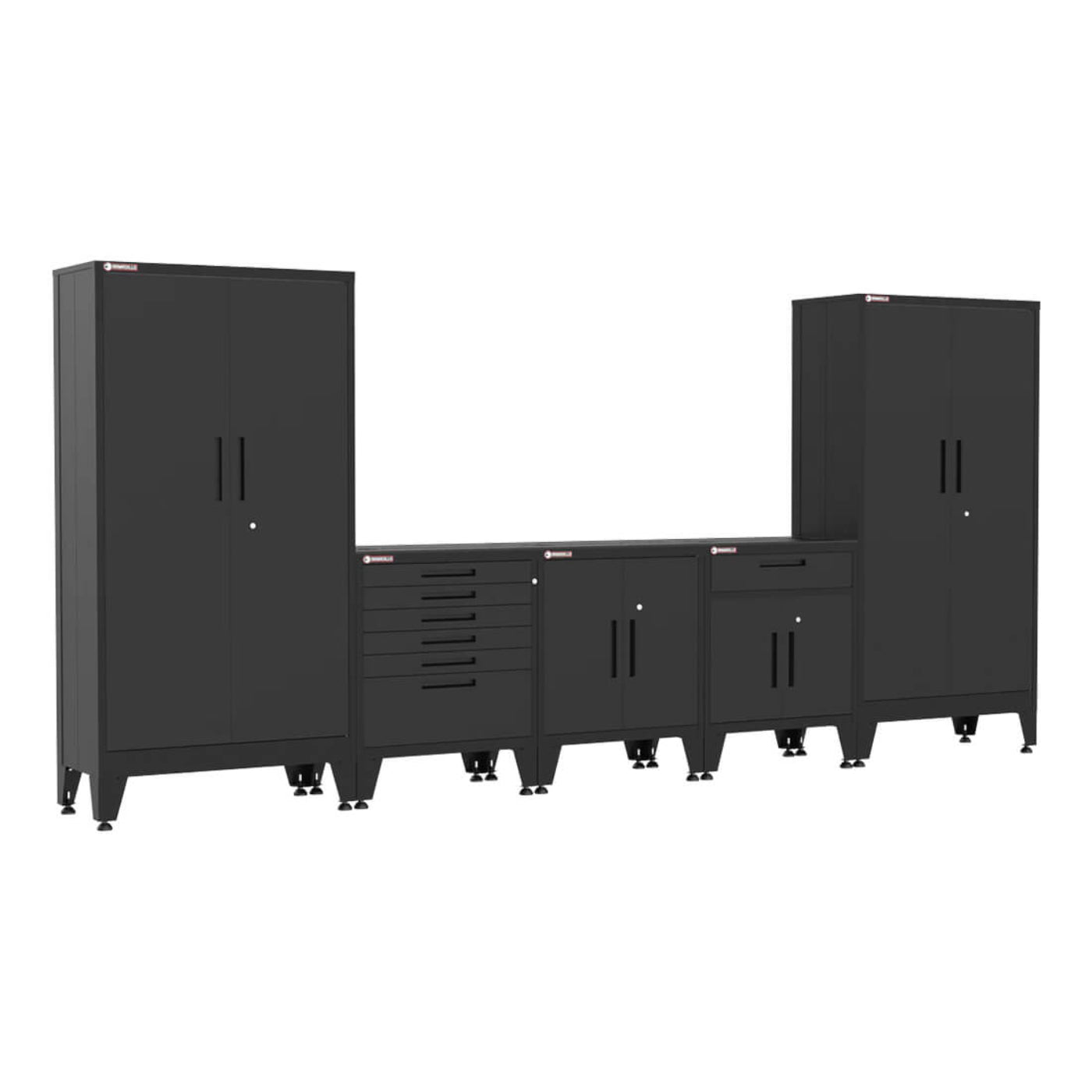 Armadillo Tough Black 5-Piece Garage Cabinet Storage Combo with Levelers - AR5PC71B