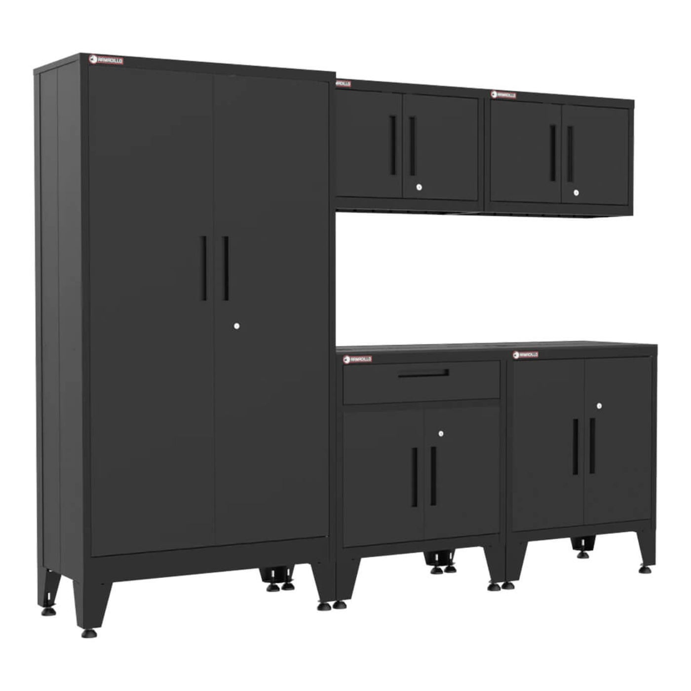 Armadillo Tough Black 5-Piece Garage Cabinet Combo with Levelers