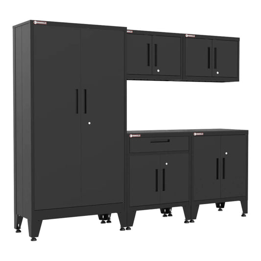 Armadillo Tough Black 5-Piece Garage Cabinet Combo with Levelers