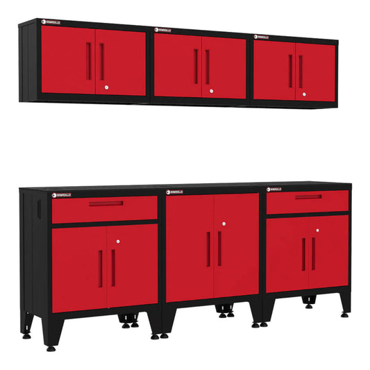 Armadillo Tough Red 6-Piece Garage Cabinet Storage System with Levelers - AR6PC82R