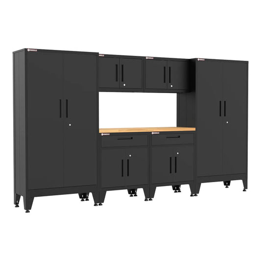 Armadillo Tough Black 7-Piece Garage Cabinet Storage System with Levelers - AR7PC104B