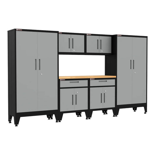 Armadillo Tough Grey 7-Piece Garage Cabinet Storage System with Levelers - AR7PC104G