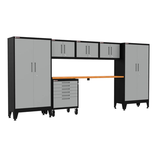 Armadillo Tough Grey 7-Piece Garage Cabinet Set with Levelers and Casters - AR7PC17G