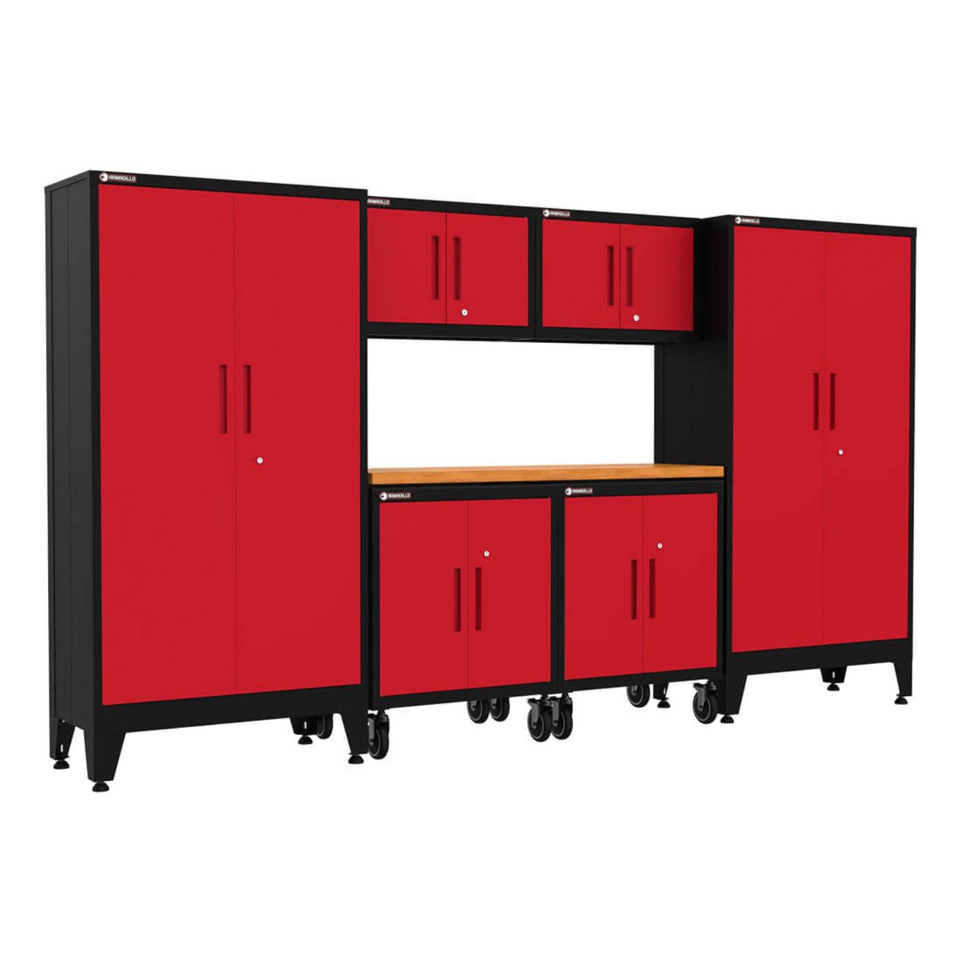 Armadillo Tough Red 7-Piece Garage Cabinet Setup with Levelers and Casters - AR7PC19R