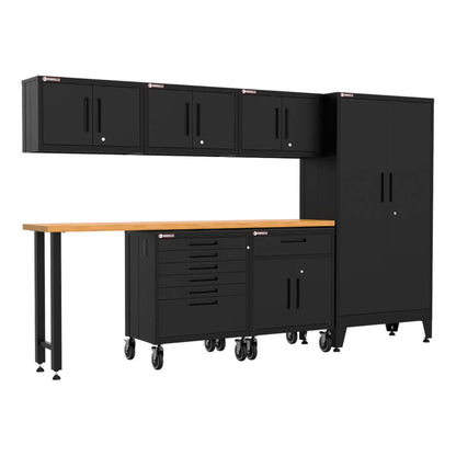 Armadillo Tough Black 7-Piece Garage Cabinet Configuration with Levelers and Casters - AR7PC20B