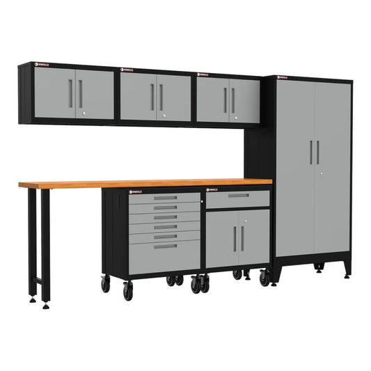 Armadillo Tough Grey 7-Piece Garage Cabinet Configuration with Levelers and Casters - AR7PC20G