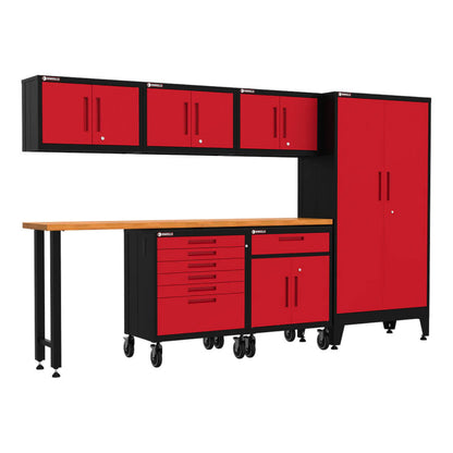Armadillo Tough Red 7-Piece Garage Cabinet Configuration with Levelers and Casters - AR7PC20R