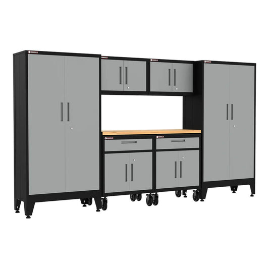 Armadillo Tough Grey 7-Piece Garage Cabinet Storage System with Levelers and Casters - AR7PC95G