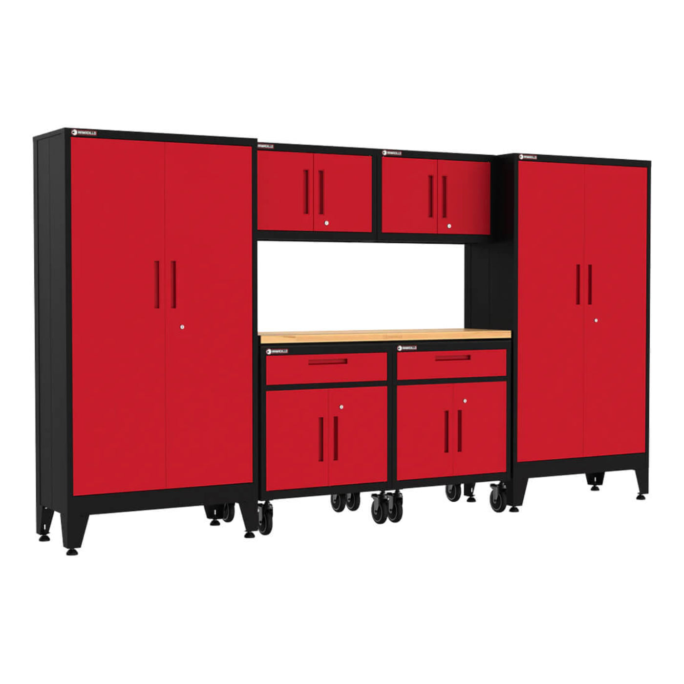 Armadillo Tough Red 7-Piece Garage Cabinet Storage System with Levelers and Casters - AR7PC95R