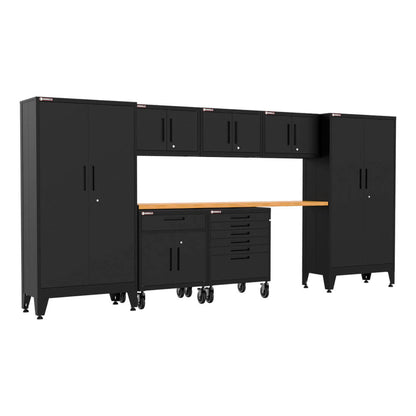 Armadillo Tough Black 8-Piece Garage Cabinet Set with Levelers and Casters - AR8PC22B