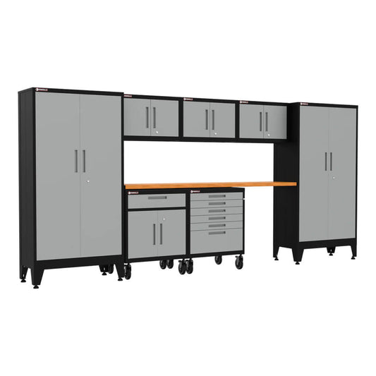 Armadillo Tough Grey 8-Piece Garage Cabinet Set with Levelers and Casters - AR8PC22G