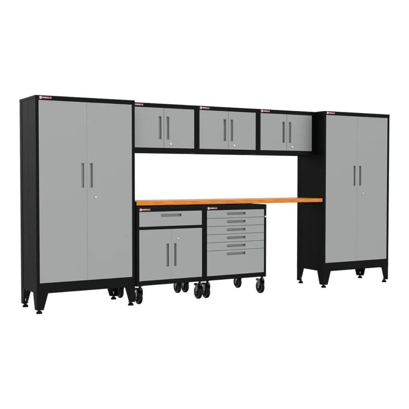 Armadillo Tough Grey 8-Piece Garage Cabinet Set with Levelers and Casters - AR8PC22G
