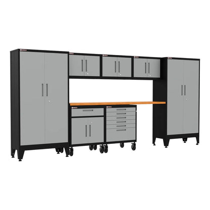 Armadillo Tough Grey 8-Piece Garage Cabinet Set with Levelers and Casters - AR8PC22G