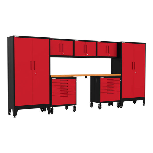 Armadillo Tough Red 8-Piece Garage Cabinet System with Levelers and Casters - AR8PC23R