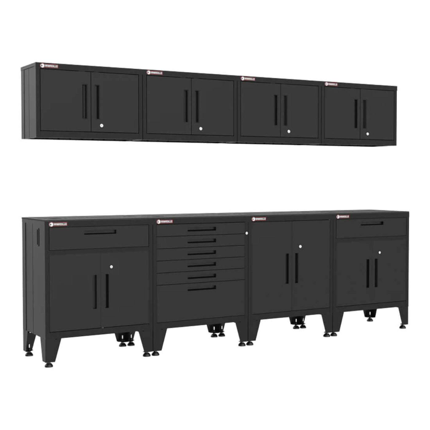 Armadillo Tough Black 8-Piece Garage Cabinet System with Levelers - AR8PC76B