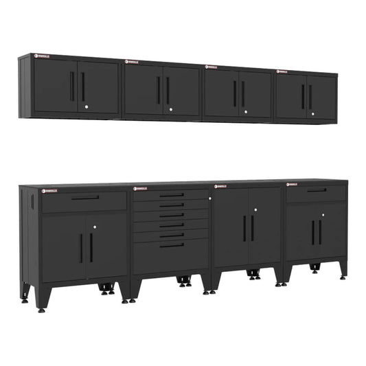 Armadillo Tough Black 8-Piece Garage Cabinet System with Levelers - AR8PC76B