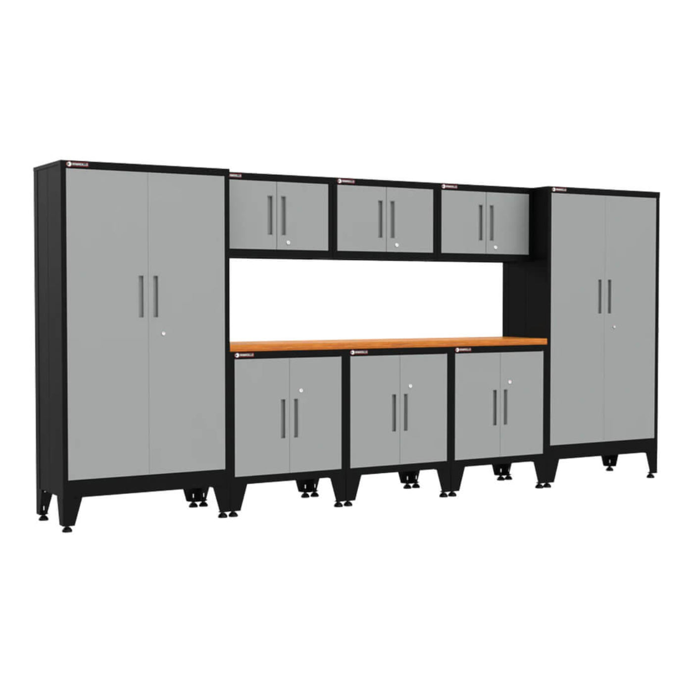 Armadillo Tough Grey 9-Piece Garage Cabinet Set with Levelers - AR9PC24G