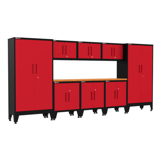 Armadillo Tough Red 9-Piece Garage Cabinet Set with Levelers - AR9PC24R