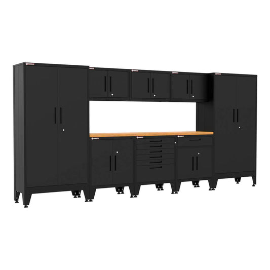 Armadillo Tough Black 9-Piece Garage Cabinet Setup with Levelers - AR9PC25B