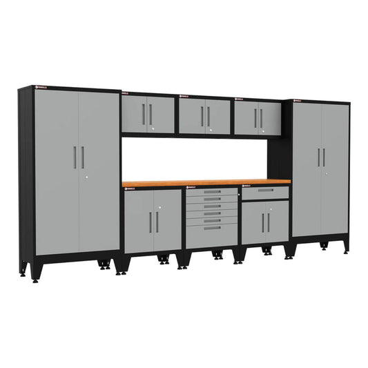 Armadillo Tough Grey 9-Piece Garage Cabinet Setup with Levelers - AR9PC25G